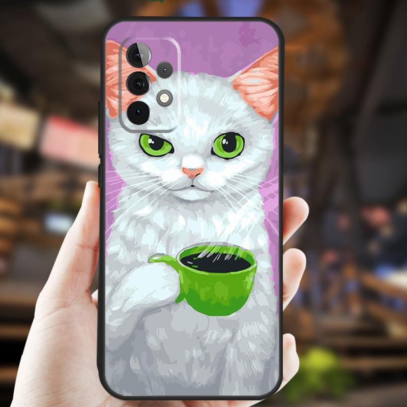 Cute Animal Cat Coffee Case For Samsung Galaxy A34 A06 A05 A32 A16 A55 A36 A26 A54 A14 A22 A52 A35 A15 A53 A13 A56