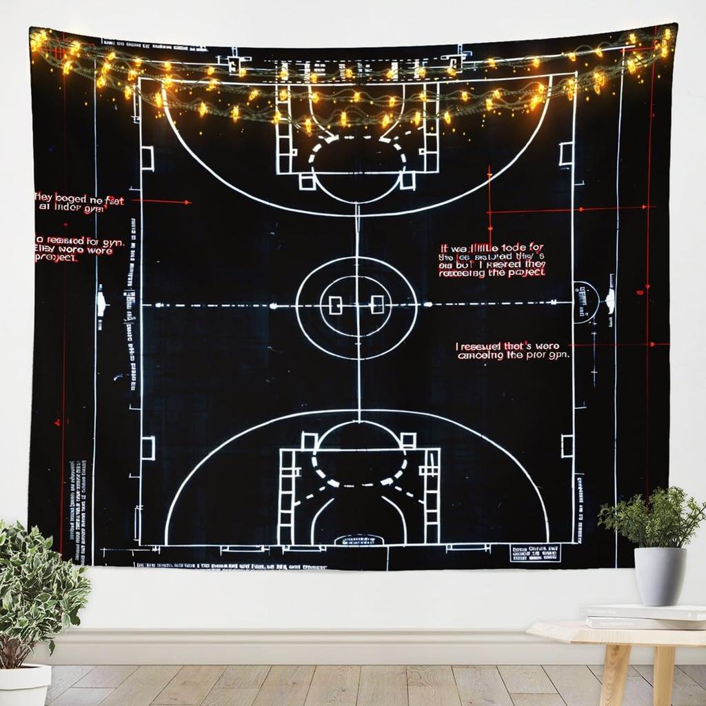 Basketball Tapestry Black White Tapestry Wall Hanging For Kids Boys Girls Basketball Court Print Wall Tapestry Ball Game Wall