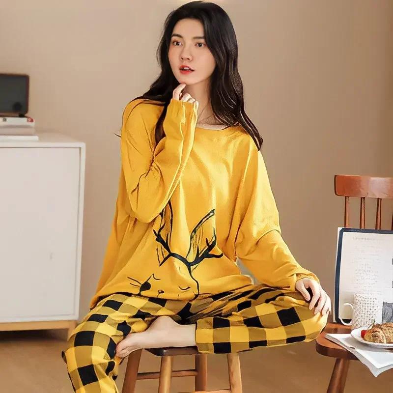 Herbst Frühling Frauen Neue Pyjamas Set Langarm Rundhals Frau Nachtwäsche Pringitng Mädchen Casual Loungewear