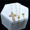 Cross Rosary Catholic Multilayer Necklace Saint Benedict Medal Beads Stainless Steel Silver Color Long Necklaces Jewelry N1172S0