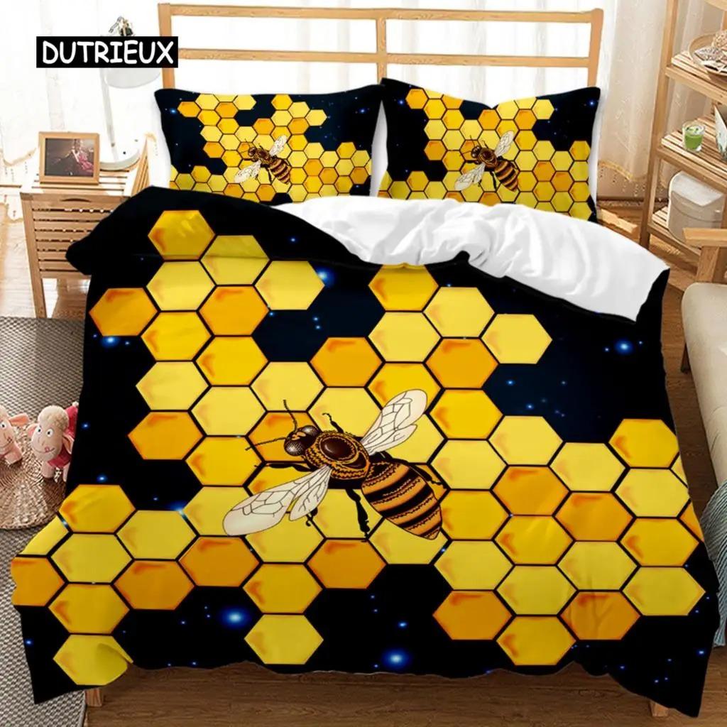 Honeycomb Hole Duvet Cover Set Geometric Print Twin Bedding Set S