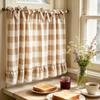 Küchenfenster Vorhänge Buffalo Check Schürze, Gerüschte Schürzen Gardine mit Spitzenbesatz und Schleifen, Polyester Baumwolle Lichtfilternd Stangentasche für Wohn