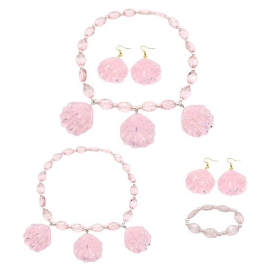Necklace Bracelet Earrings Faux Pearl Girls Princess Mermaid Necklace Hook Earrings Faux Crystal