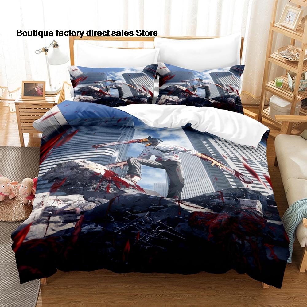 3Pcs Chainsaw Man Denji Anime Bedding Set 3D Print Shonen Manga Duvet Cover Pillowcases for Teens Fans Room Decor Gift Bed linen