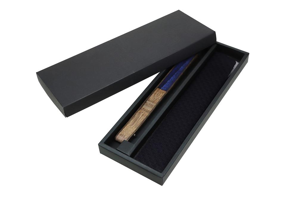 Folding Stylish Business Folding Fan Folding Fan and Handkerchief Hemp Leaf Navy [Osaka Choseido] Men's Fan, Style, Bag, Case, Set, Gradation,