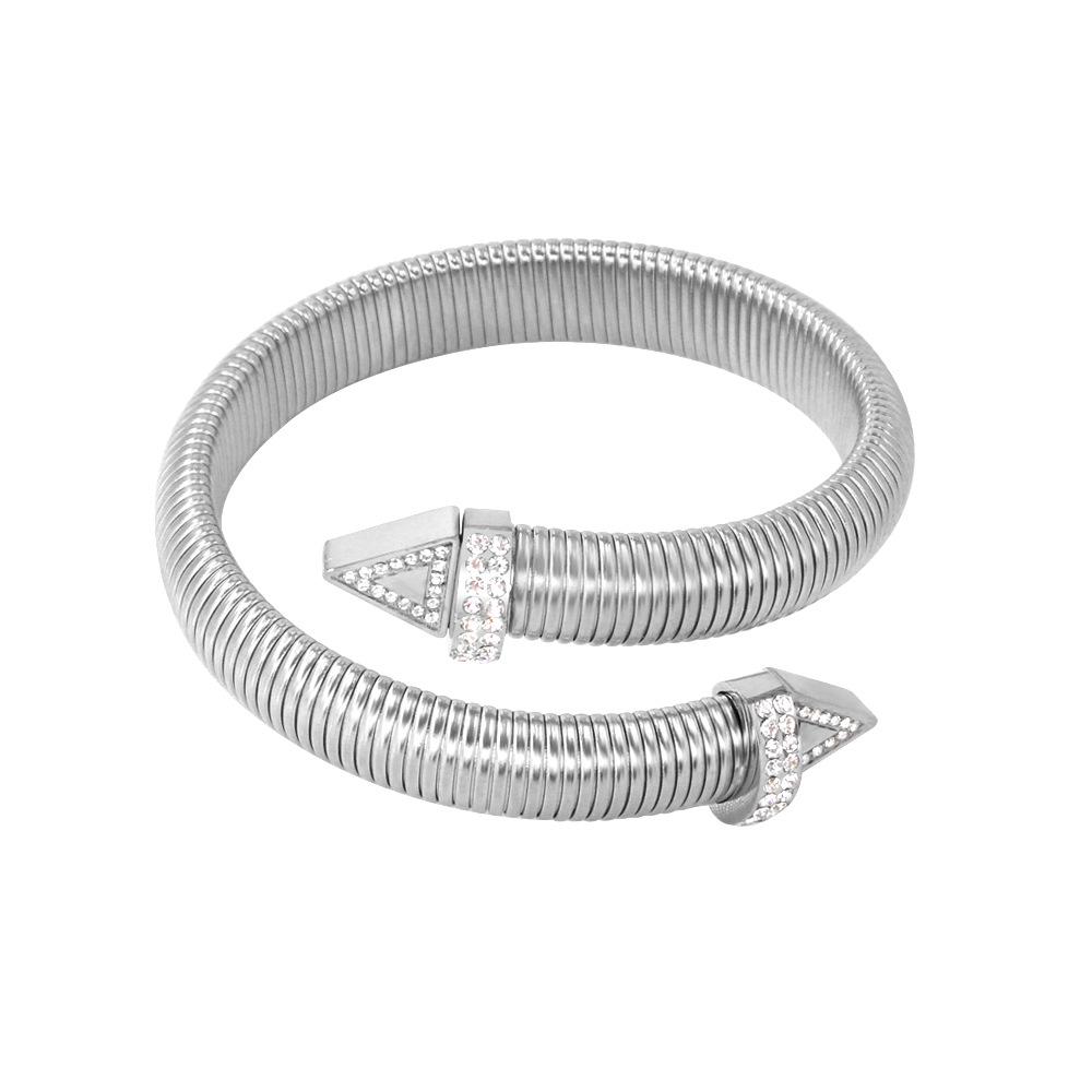 Stylish Gold-Plated Titanium Steel Open Cuff Bracelet with Vintage Textured Elastic Stripes