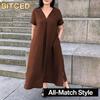 Fashion Summer V-Neck Short Sleeve Spring Solid Color Print Casual Dresses