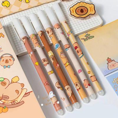 6 Piezas Capybara Lindo Bolígrafo de Gel Borrable Regalo de Oficina Material Escolar Papelería Con Borrador, Bolígrafo Divertido Resistente a la Decoloración