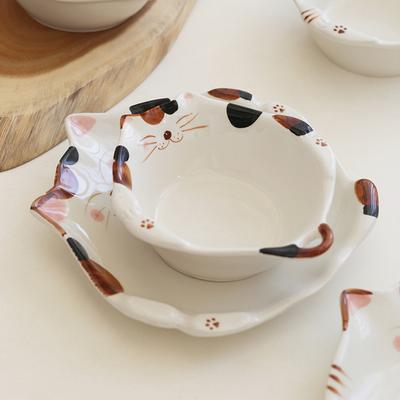 Cartoon Cat Ceramic Plate Cute Cat Shaped Dining Plate Irregular Salad Bowl Japanese Tableware Main Course Decoration Plate
