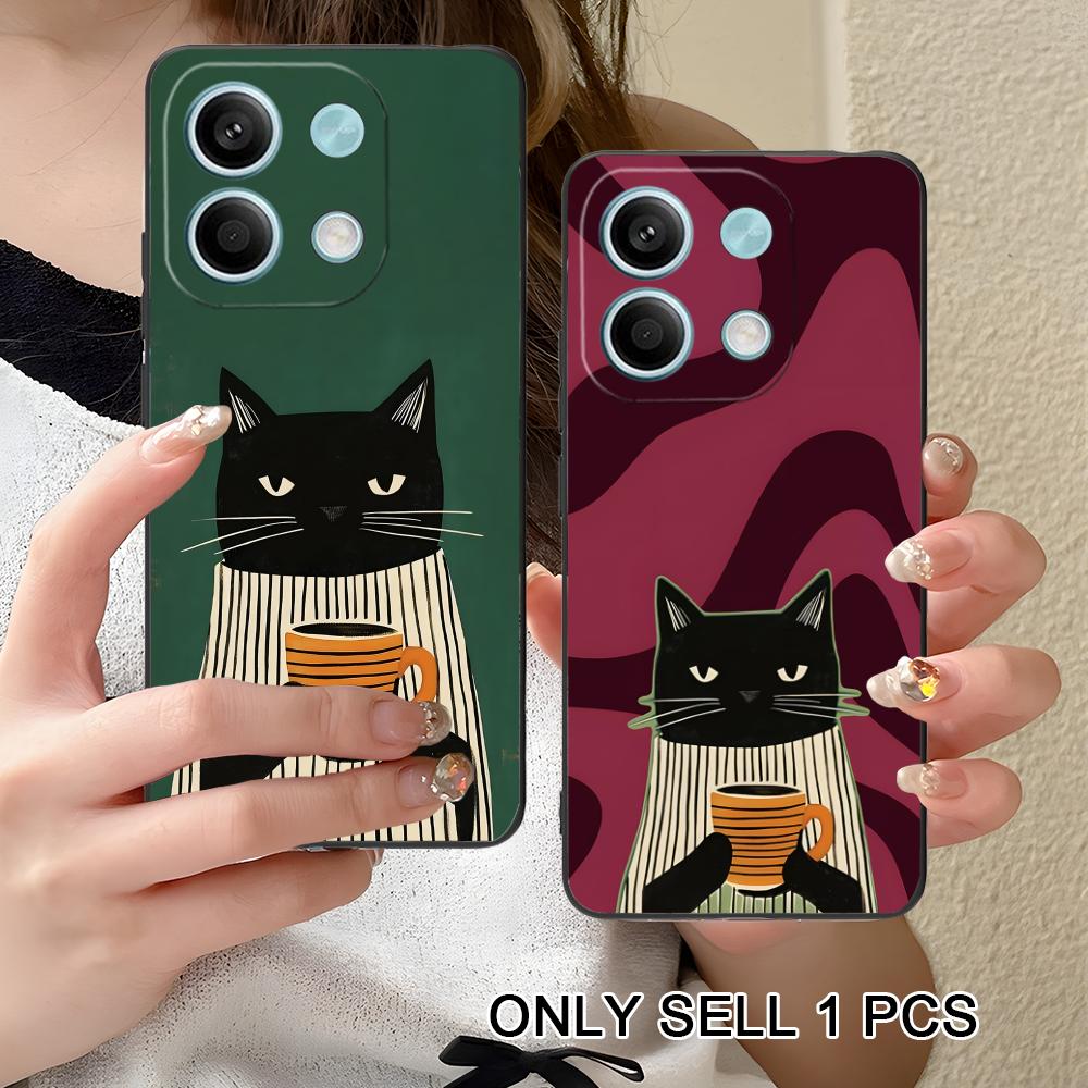 Cute Coffee Cat Matte TPU Mobile Phone Case for Xiaomi Redmi Note 14 13 12 11 S Pro Plus 4G 5G Colorful Printing Cover