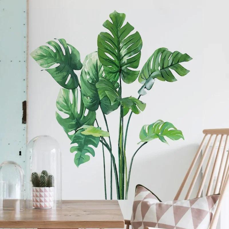 Large Tropical Green Plant Leaves Wall Sticker Home Room Decor Palm Decal PVC Mural
