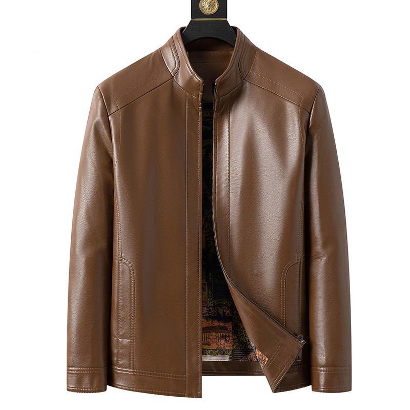 

Кожаная куртка мужская весенне-осенняя кожаная куртка мотоциклетная облегающая куртка из искусственной кожи с воротником-стойкой мужская XXXL коричневый
