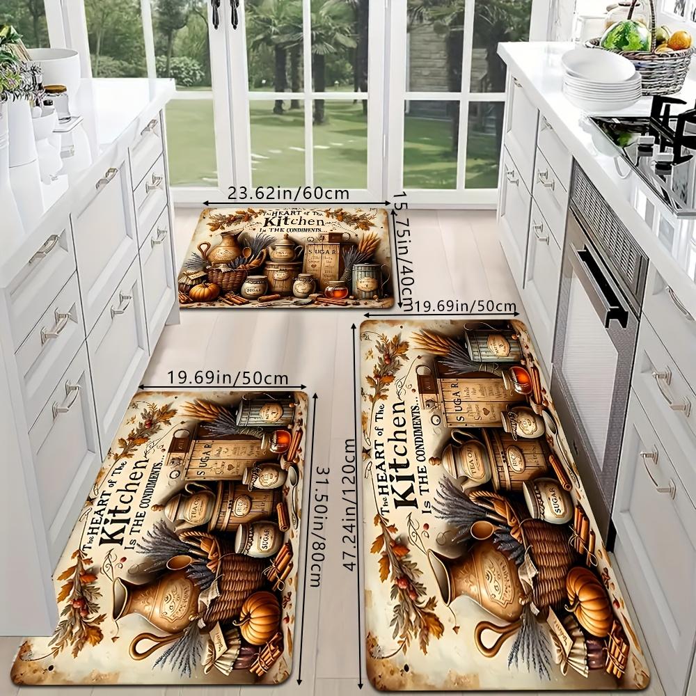 1Pcs Anti Fatigue Kitchen Rugs Vintage Print Waterproof Non-Slip Thick Cushioned Kitchen Mat Heavy Duty Comfort Standing Mat for Kitchen