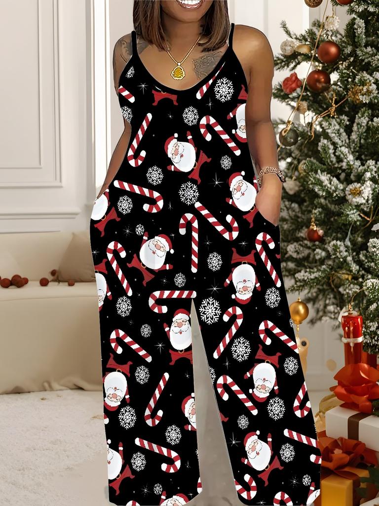 Women's Fashion Jumpsuit, Plus Size Clothing Daily Casual Fashion Wear, Graphic Christmas Printing Design,  Party Parties, Christmas Clothing