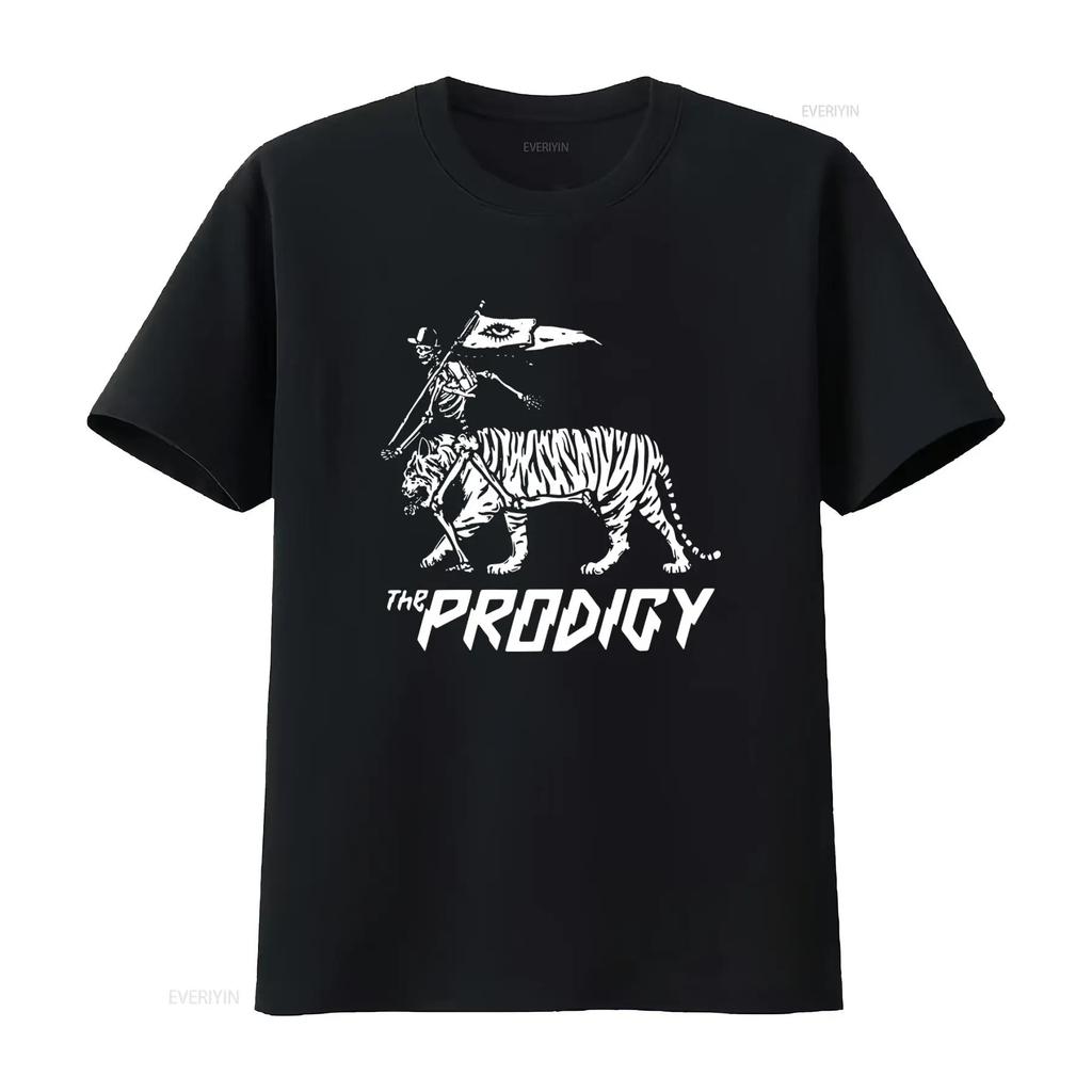 Vintage The Prodigy Band Fan Cotton Black T Shirt All Sizes Skeleton Riding Tiger Design vintage Washed Slightly