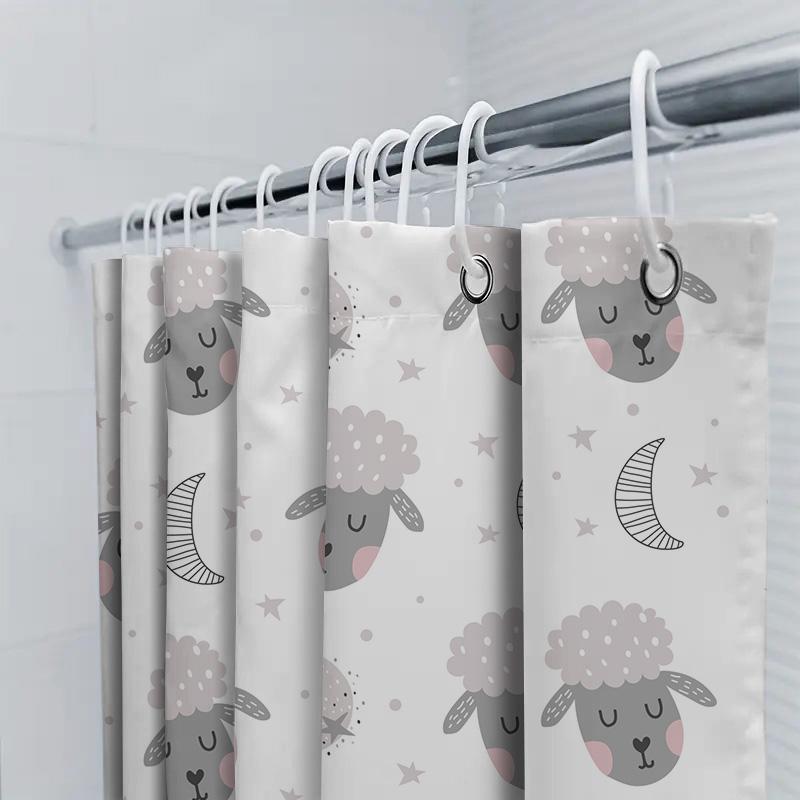 Cotton Printed Shower Curtain For Bathrooms Gray Sheep Design With Moon Stars Waterproof Fabric Washable Decorative Home Bathroo