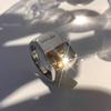 Fashion Letter Good Luck Letter Square Crystal Stainless Steel Opening Couple Rings for Women Men Luxury Charm Finger Jewelry