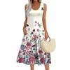Women's Fashion Round Neck Sleeveless Pleated Beach Dress With Pockets Long Floral Dresses