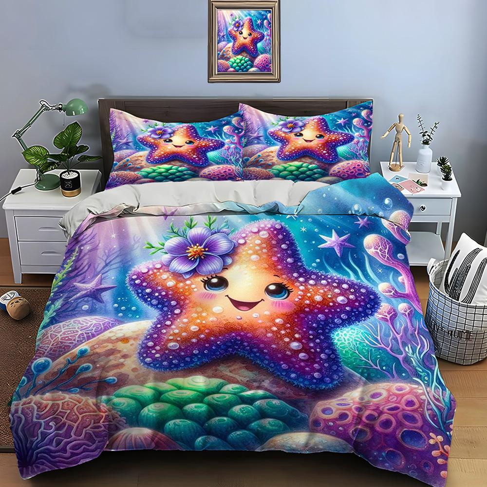 Cute Cartoon Stars Print Bedding Set Duvet Cover 1 Duvet Cover 2 Pillowcases Adult And Kids Bedding Set Luxury Children's Gifts