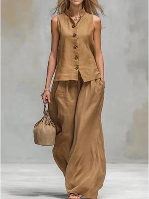 Conjunto de Moda de Chaleco de Verano con Cuello en V y Pantalones Largos Europeo y Americano 2026