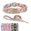 Floral Print Dog Collar and Leash Set Adjustable Soft Nylon Pet Collar with Metal Buckle Dog Lead for Daily Walking Training