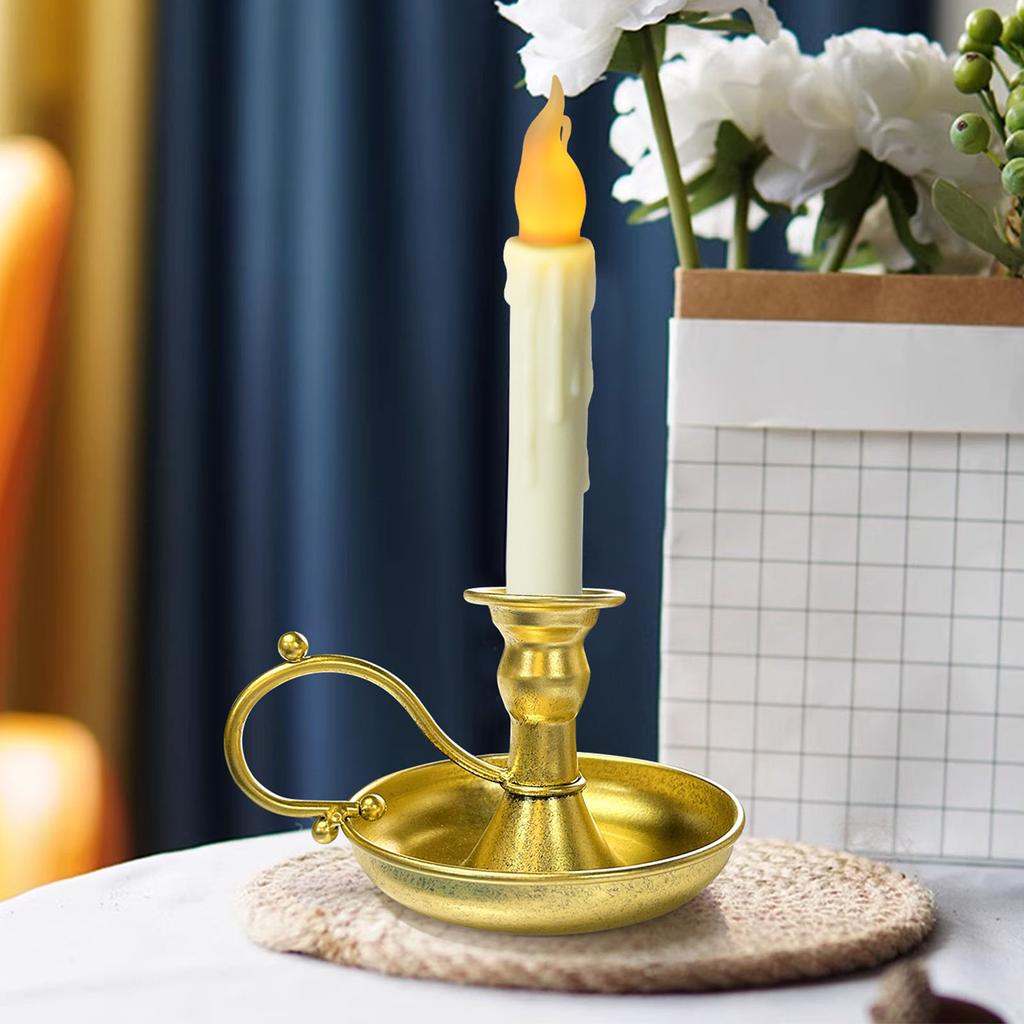 Taper Candle Holder Metal Golden Vintage Candlestick Holder with Handle for Party Wedding Decor Single Golden Candle