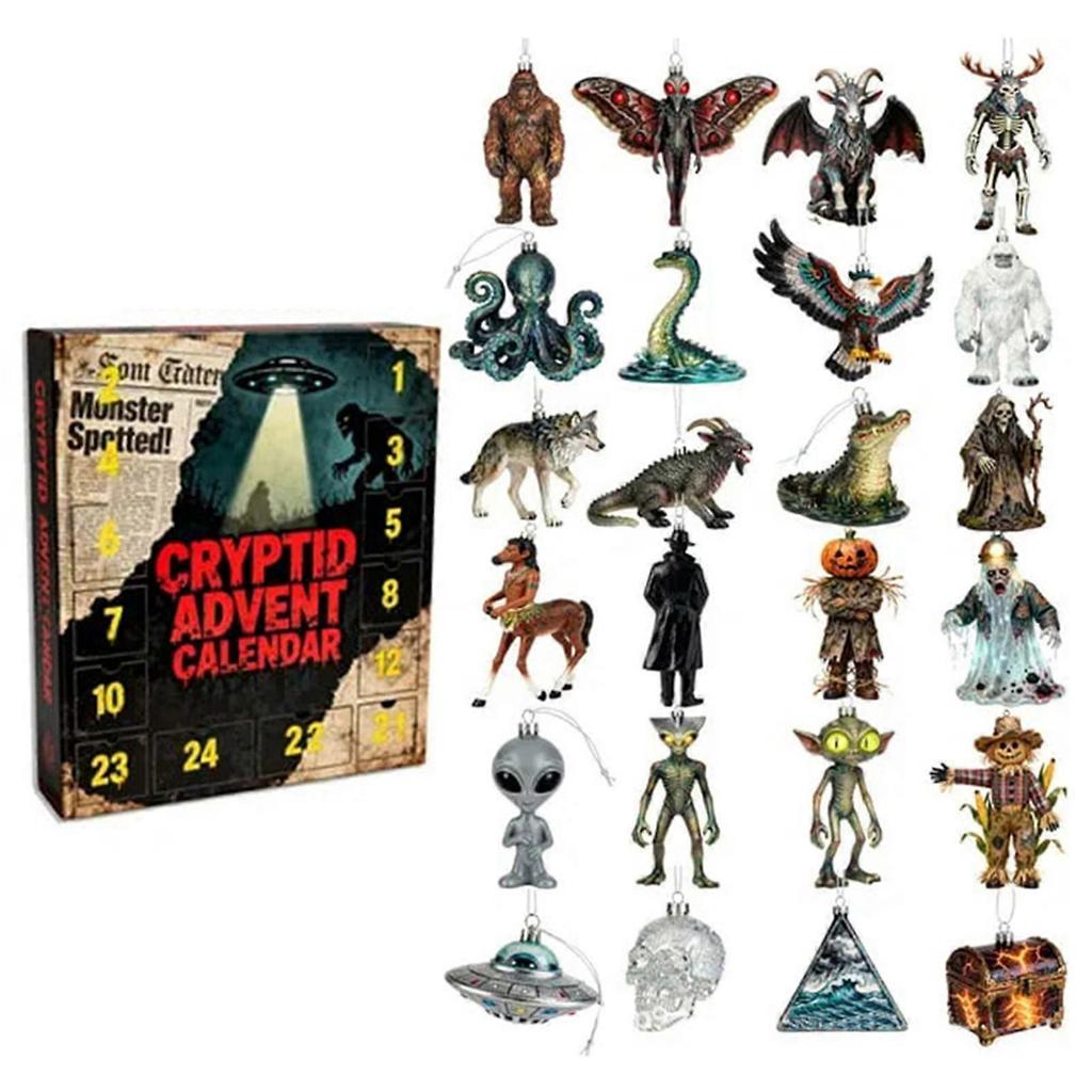 Cryptid Advent Calendar 2025, 24 Days of Monsters Legends, 2D Acrylic Mystery Monsters Ornaments for Christmas Gift