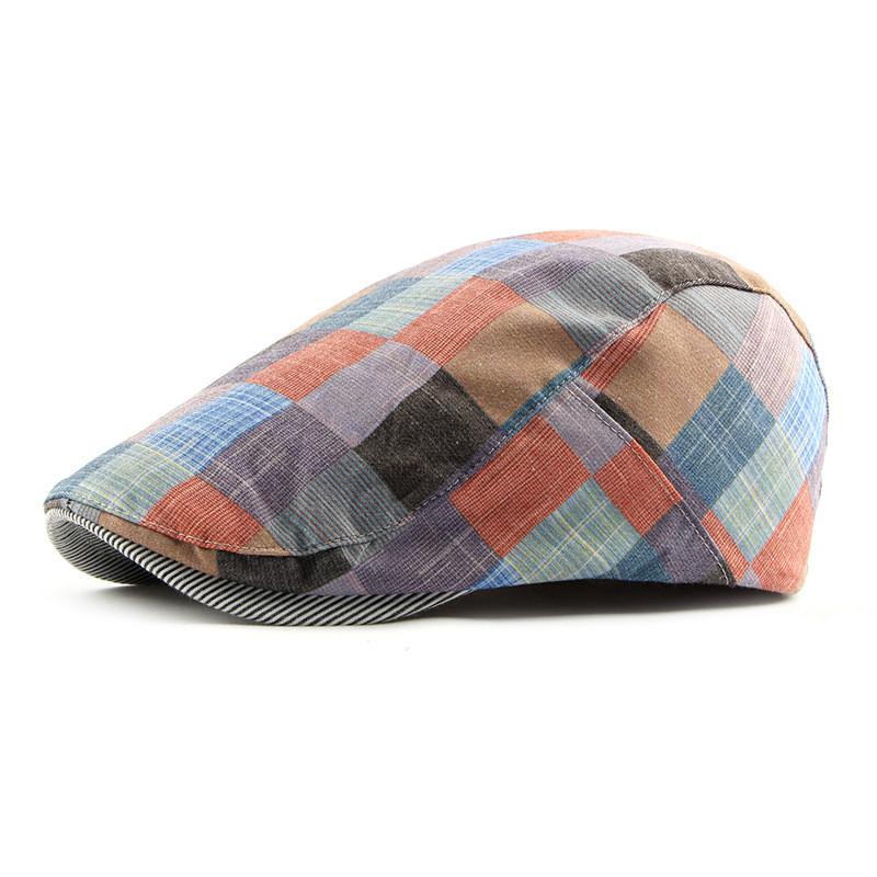 Spring Summer Color Plaid Newsboy Caps Men Polyester Flat Peaked Cap Women Painter Beret Hats 12