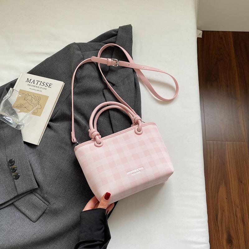 Popular bag women's new fashion plaid hand bag high-end feeling shoulder crossbody bucket bag