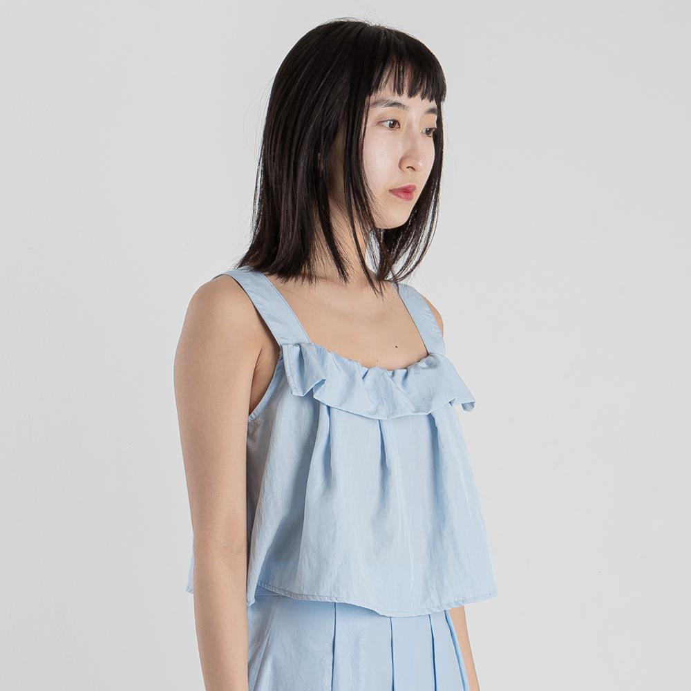 Wimzi Mind Curtain Ruffle Sleeveless Blouse Blue Blue