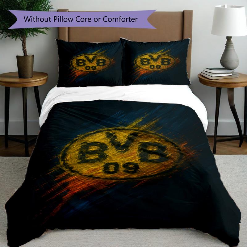 3pcs Duvet Cover Set (1*Duvet Cover + 2*Pillowcase, Without Core), Borussia Dortmund Print Bedding Set, Bedroom Decor, All‑Season, Birthday Gift