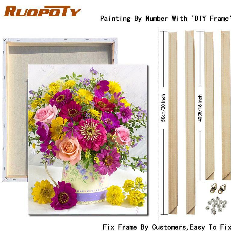 RUOPOTY DIY Frame Oil Painting By Numbers Flower Acrylic Aesthetic On Canvas Wall Art Picture By Numbers For Living Room