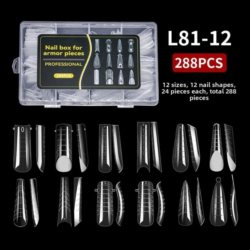 Mixed 12 Types Nail Tips Sets Clear Forms Ultra-Thin French Nail Molds Acrylic Pointed/Trapezoidal Nails False Nails