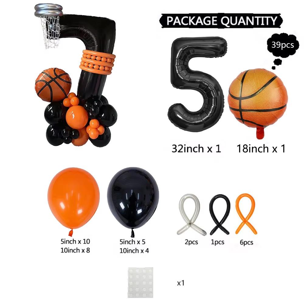 39pcs Basketball Baby Themed Balloons Black Number 1-9 Foil Golbos NBA All-Star Sports Decorated Balloons Kid Birthday Decor