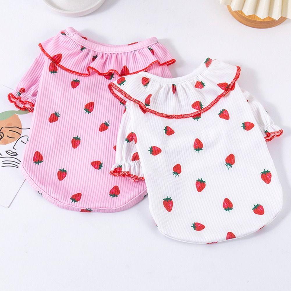 Fashion Pet Strawberry Base Shirt Soft Dog Vest Comfortable Pet Clothes  Spring