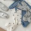 Women's Polka Dot Breathable Cotton Slouch Socks - Retro Style Mesh Mid-Calf with Rolled Cuff