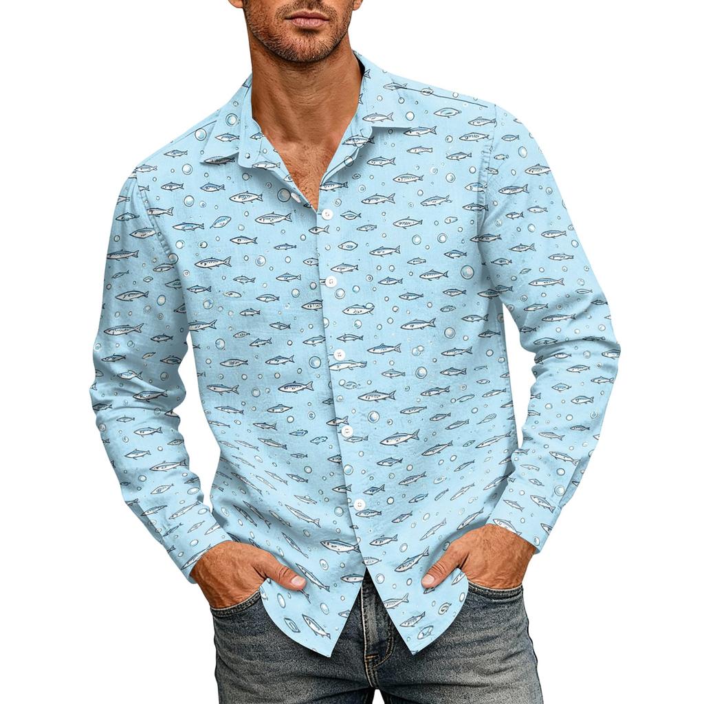 Men's Loose Fit Long Sleeve Shirt Hawaiian Style Casual Button Down Shirt with Spread Collar Suitable for Spring and Autumn