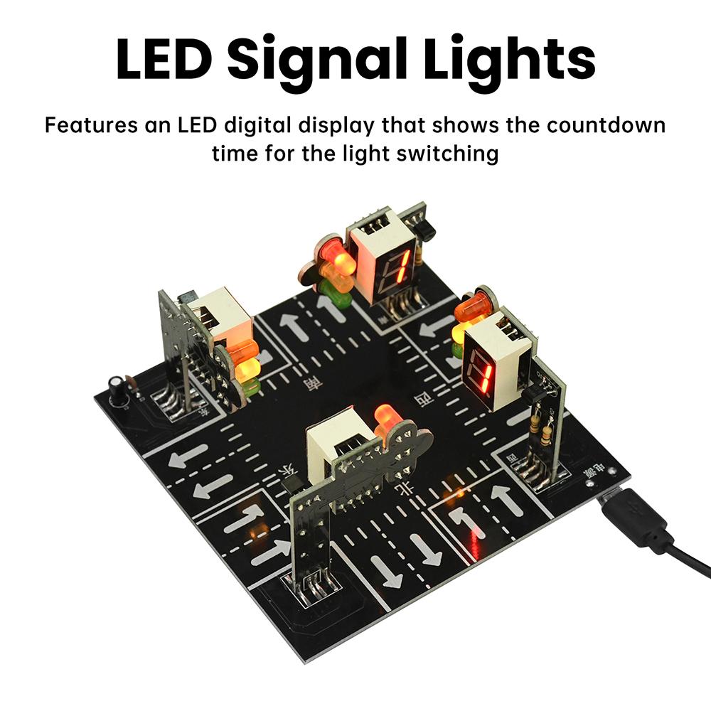 DC 5V Smart Traffic Light DIY Kit Educational Toy Signal Light Soldering Practice Features LED Digital Display Micro USB
