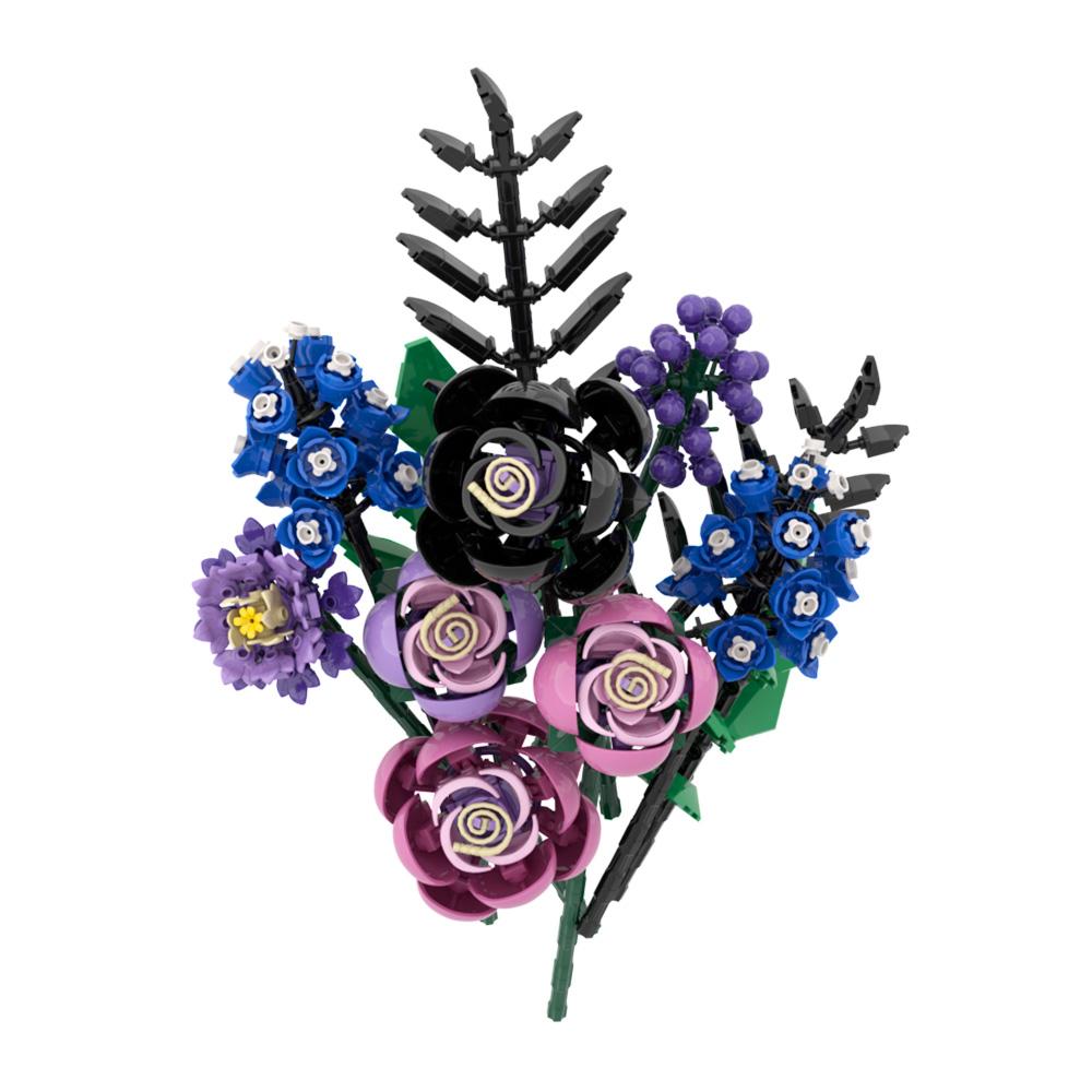 Non-Toxic Gobricks Moc Purple Rose Botanical Building Block Set Gothic Decor Artificial Rose Flower Bouquet Model Toys Valentines Day Gift