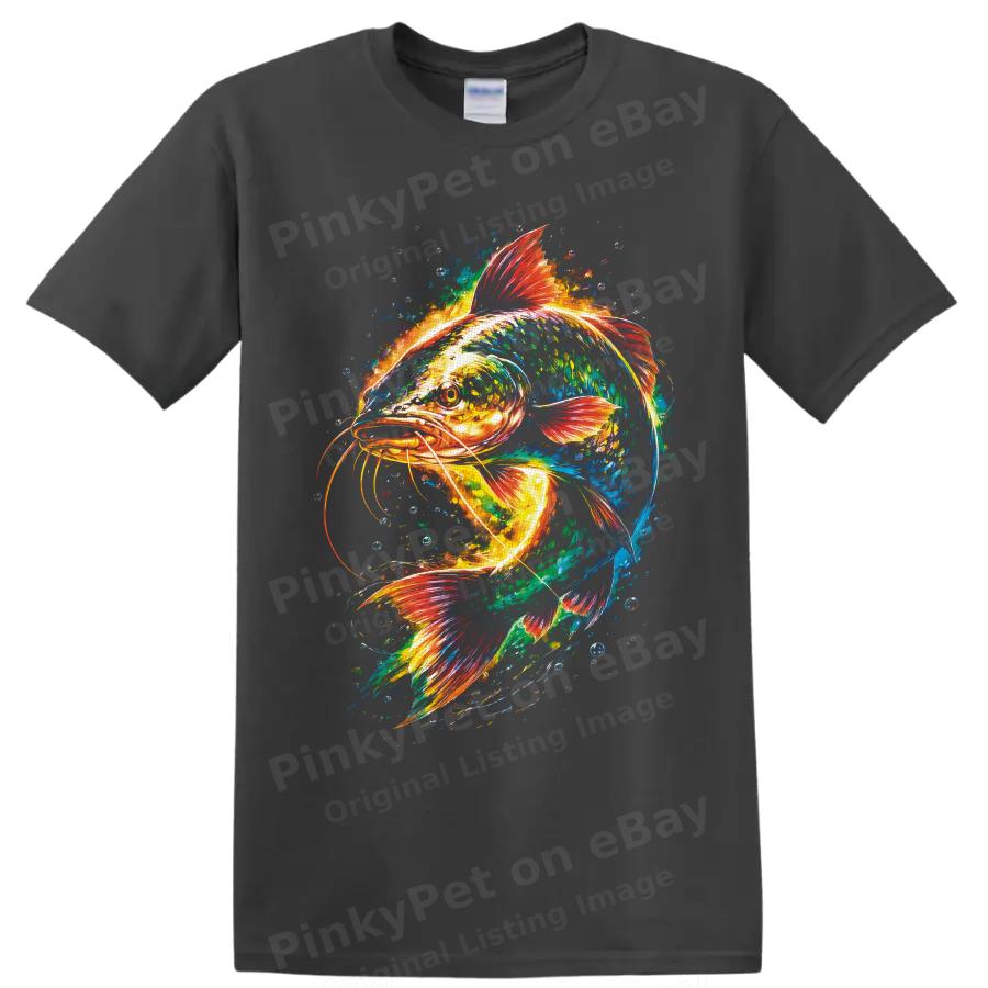 Catfish T Shirt Colorful Neon Aquatic Fish Art Fishing Angler Graphic Tee Gift
