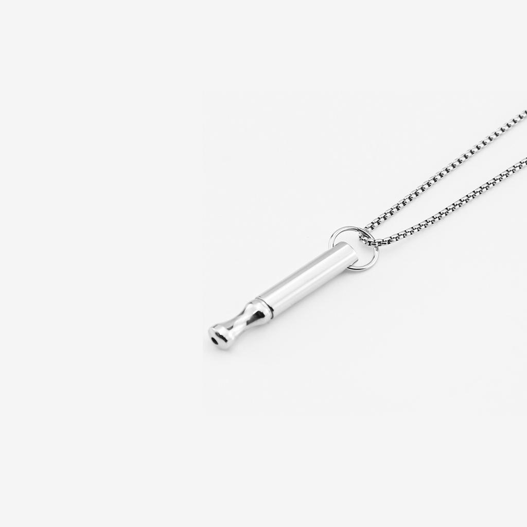 Mindfulness Breathing Necklace Meditation Calming Small Waist Round Tube Whistle Relieving Stress Titanium Steel Pearl Strand