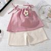Summer Girl Floral Sleeveless Twopiece Set With Soft Polyester Fabric For Kids