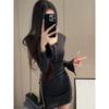 New half-button retro long-sleeved dress for women, waist and thin, sexy slim-fitting hip-wrapped short skirt