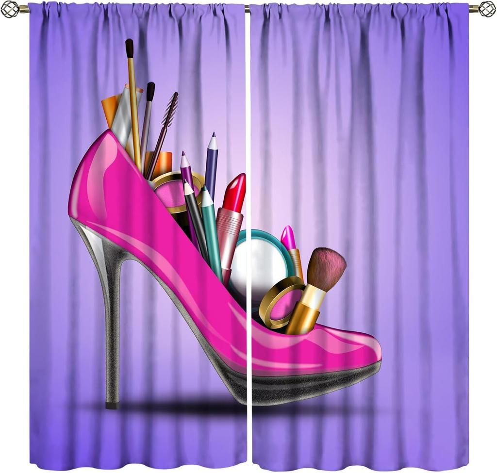 Lips Curtains, Retro Comic Pop Art Girl Applying Red Lipstick Makeup Concept Halftone Background Blackout Rod Pocket Curtains