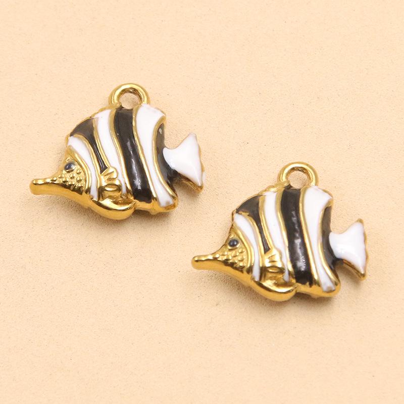 9 Styles Stainless Steel 18K Gold Colorful Enamel Ocean Series Fish Pendant DIY Necklace Bracelet Charms