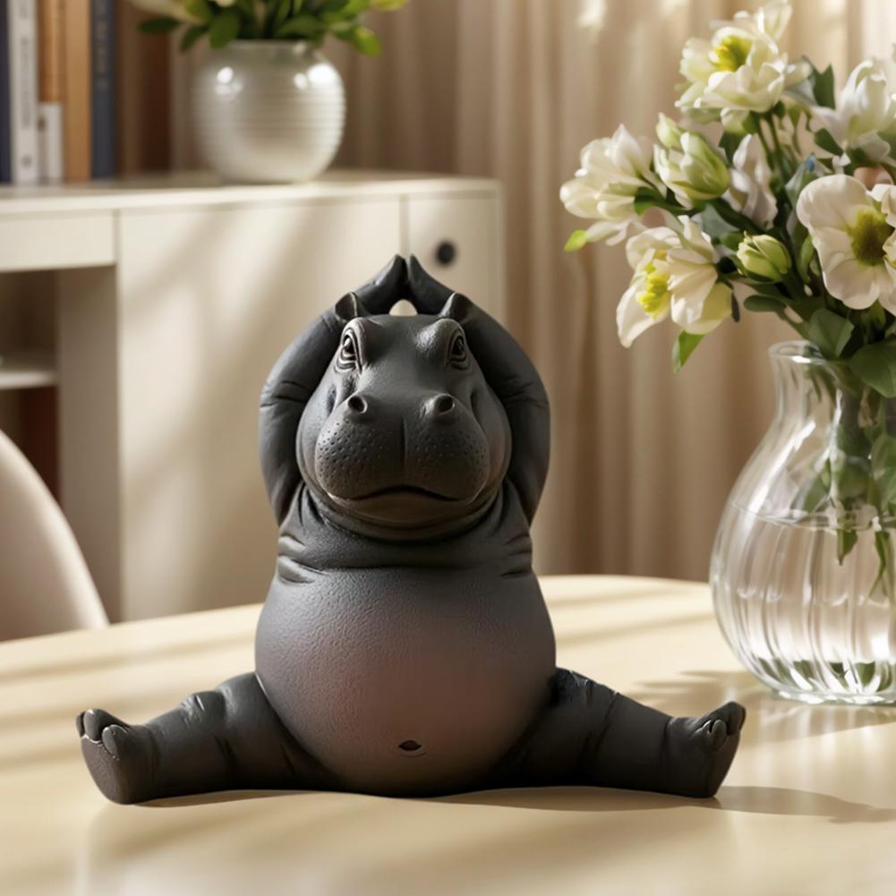 Creative Hippo Yoga Figurine Home Decoration Cute Animal Yoga Ornament Resin Hippo Figurine Desktop Decoration Funny Gift