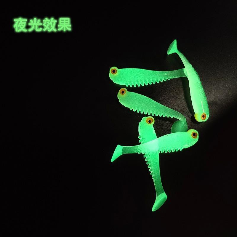 5 Stück/Beutel, 5 cm, 1,3 g, Lumineszenz-Weichköder, realistischer T-Schwanz-Fisch-Imitationsköder für Angelausrüstung, Nachtangeln, Meer, Fluss