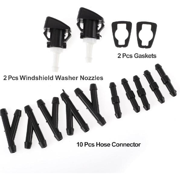 Windshield Washer Nozzle for Dodge Avenger 2008-2011 Front W/ 5 Pcs Y Hose Connector Car Black,White Plastic 1 Set