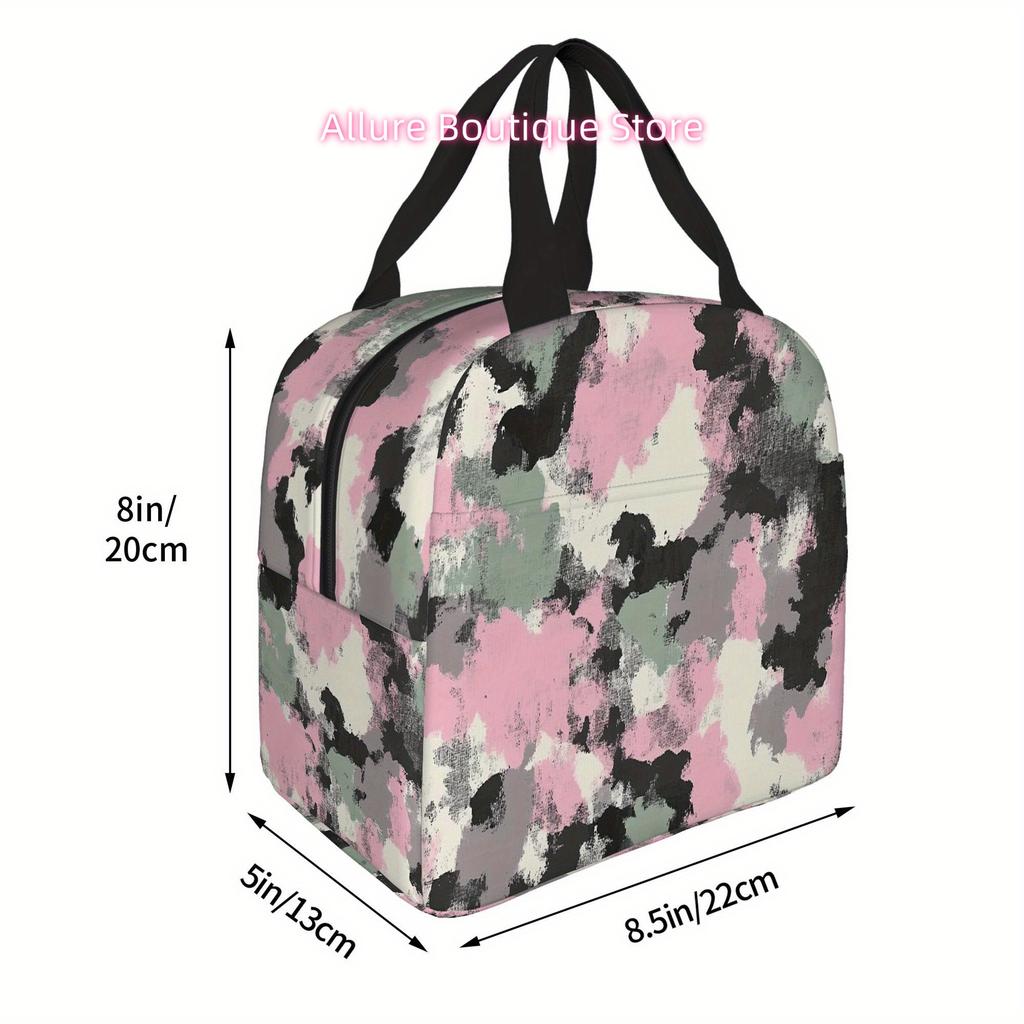 1pc, Abstract Camouflage Pattern in Muted Colors, Printed Thermal Bag, Insulation Bag, Insulated Bag, No Food Contact, Suitable