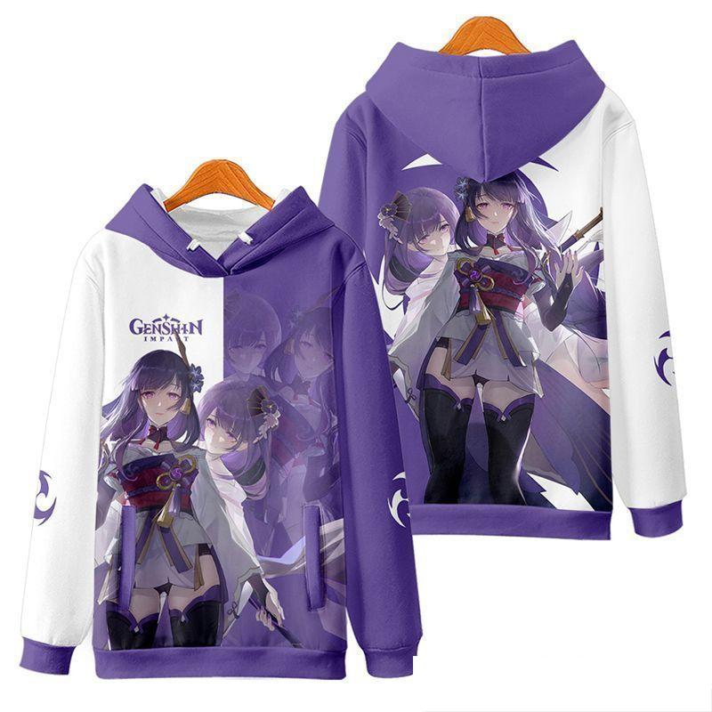 Raiden Shogun Genshin Impact Cosplay Hoodies 3D Print Unisex Anime Cartoon Sweatshirt Oversized  Women Harajuku Pullover Coat